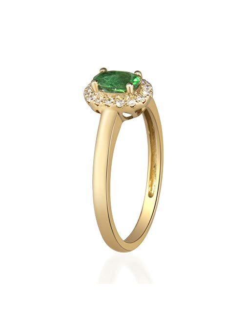 Gin & Grace 10K Yellow Gold Natural Zambian Emerald Ring with Natural Diamonds for women | Ethically, authentically & organically sourced Oval-Cut Emerald hand-crafted je