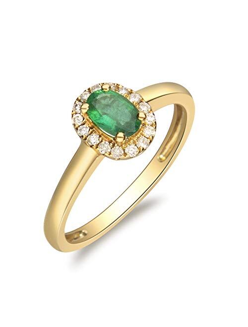 Gin & Grace 10K Yellow Gold Natural Zambian Emerald Ring with Natural Diamonds for women | Ethically, authentically & organically sourced Oval-Cut Emerald hand-crafted je