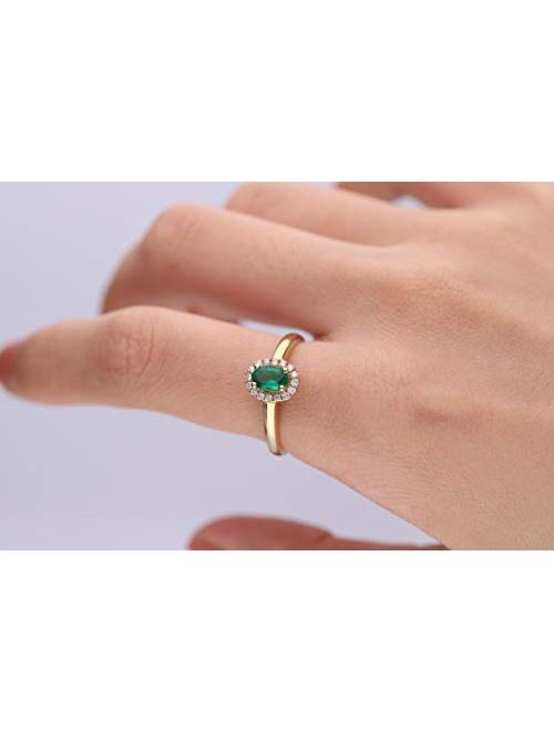 Gin & Grace 10K Yellow Gold Natural Zambian Emerald Ring with Natural Diamonds for women | Ethically, authentically & organically sourced Oval-Cut Emerald hand-crafted je