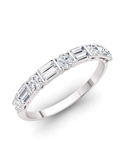 Diamondere Natural and Certified Gemstone and Baguette Diamond Wedding Ring in 14K White Gold | 0.79 Carat Half Eternity Stackable Band for Women, US Size 4 to 9