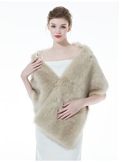 Beautelicate Faux fur Shawl Wrap for Wedding Women Shrug Bridal Stole Winter Cover Up Bridesmaids Cape