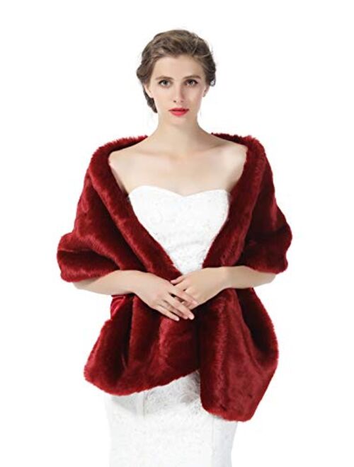 Beautelicate Faux fur Shawl Wrap for Wedding Women Shrug Bridal Stole Winter Cover Up Bridesmaids Cape