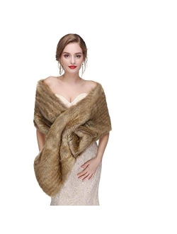 CanB Women's Large 1920 Faux Fur Shawl Bridal Wedding Fur Wraps and Bolero Faux Mink Shrug for Women and Girls