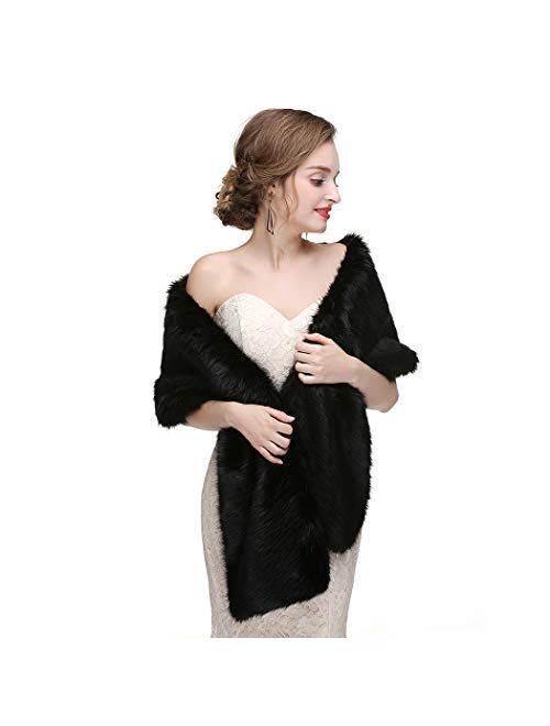 CanB Women's Large 1920 Faux Fur Shawl Bridal Wedding Fur Wraps and Bolero Faux Mink Shrug for Women and Girls