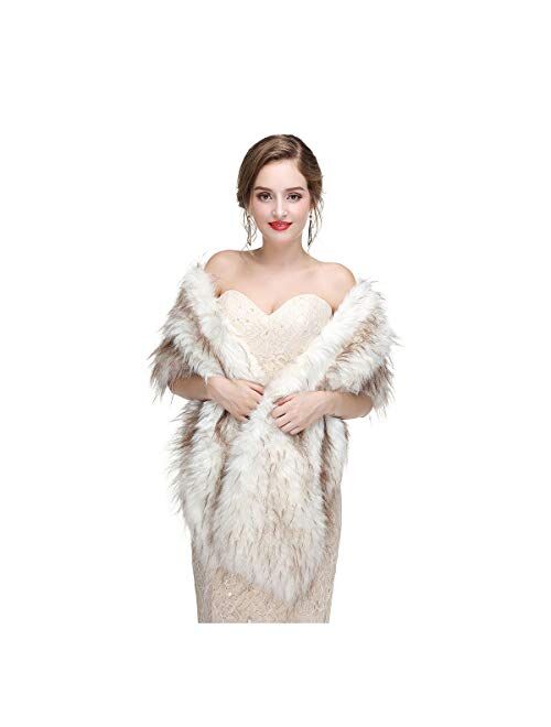 CanB Women's Large 1920 Faux Fur Shawl Bridal Wedding Fur Wraps and Bolero Faux Mink Shrug for Women and Girls