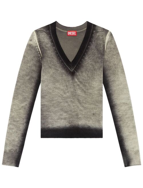 Diesel faded-trim V-neck jumper