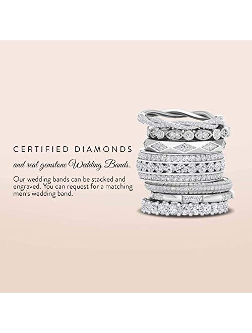 Diamondere Natural and Certified Diamond and Gemstone Wedding Ring in 14K White Gold | 0.77 Carat Half Eternity Stackable Band for Women, US Size 4 to 9