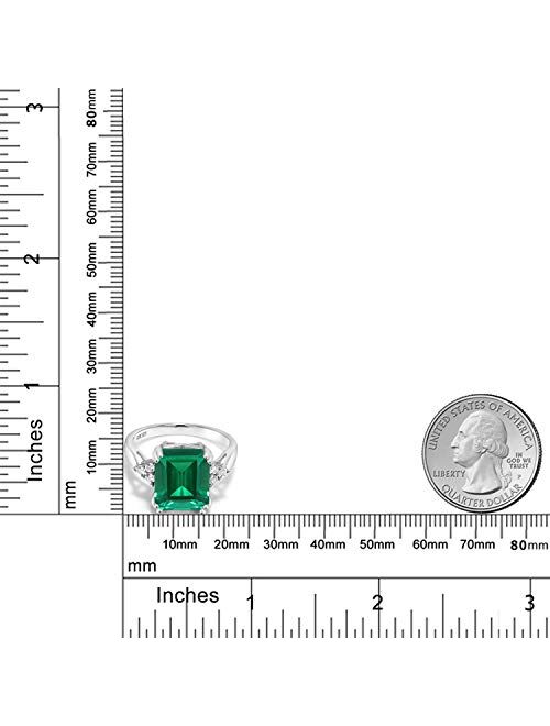 Gem Stone King 925 Sterling Silver Green Simulated Emerald Engagement Ring For Women (5.66 Cttw, Emerald Cut 12X10MM, Available In Size 5, 6, 7, 8, 9)