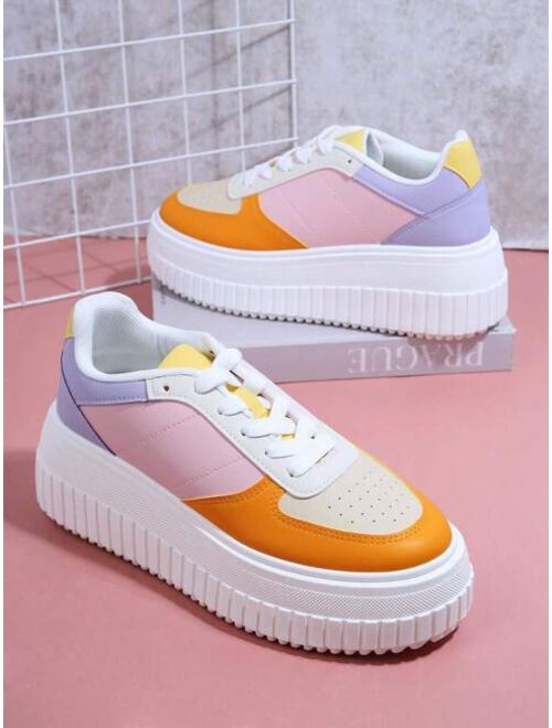 Shein Colorblock Lace Up Front Flatform Sneakers