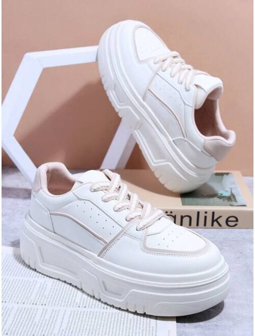 Shein Contrast Binding Lace-up Front Skate Shoes