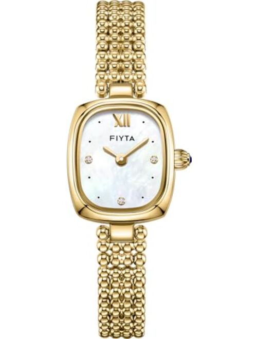 FIYTA Women's Small Gold Watch, Vintage Rectangular Case, Stainless Steel Bracelet Watches for Women