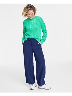 ON 34TH Women's Cable-Knit-Mesh Crewneck Long-Sleeve Sweater, Created for Macy's