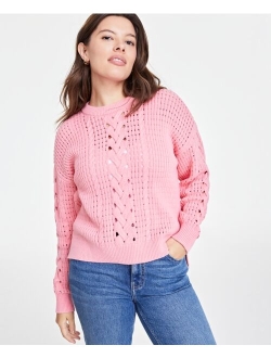 ON 34TH Women's Cable-Knit-Mesh Crewneck Long-Sleeve Sweater, Created for Macy's