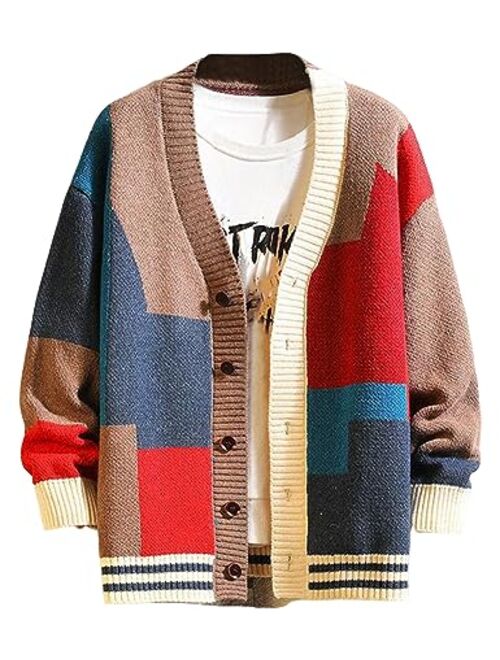 Arssm Mens Cardigan Sweater Knitted Long Sleeve V Neck Button Down Sweaters Casual Cardigans