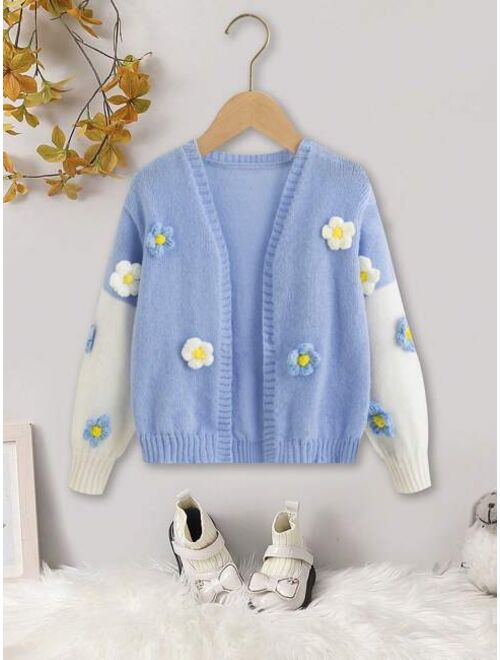 Young Girl Floral Patched Drop Shoulder Duster Cardigan