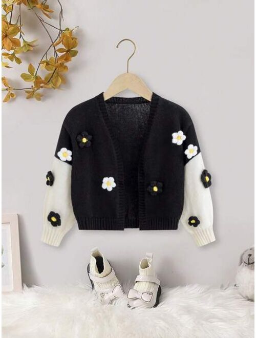 Young Girl Floral Patched Drop Shoulder Duster Cardigan