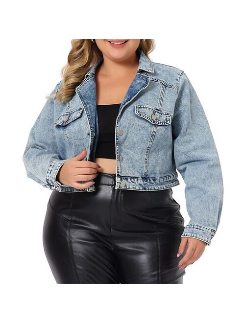 agnes orinda Denim Jackets For Women 2023 Plus Size Retro Notched Lapel Long Sleeve Washed Crop Jean Jacket