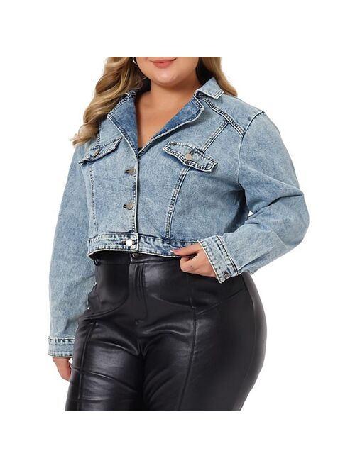 agnes orinda Denim Jackets For Women 2023 Plus Size Retro Notched Lapel Long Sleeve Washed Crop Jean Jacket