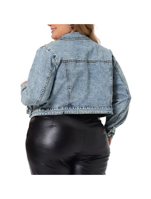 agnes orinda Denim Jackets For Women 2023 Plus Size Retro Notched Lapel Long Sleeve Washed Crop Jean Jacket