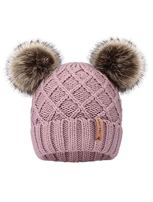 Arctic Paw Womens Winter Hat Cable Knit Pompom Ear Beanie for Women Faux Fur