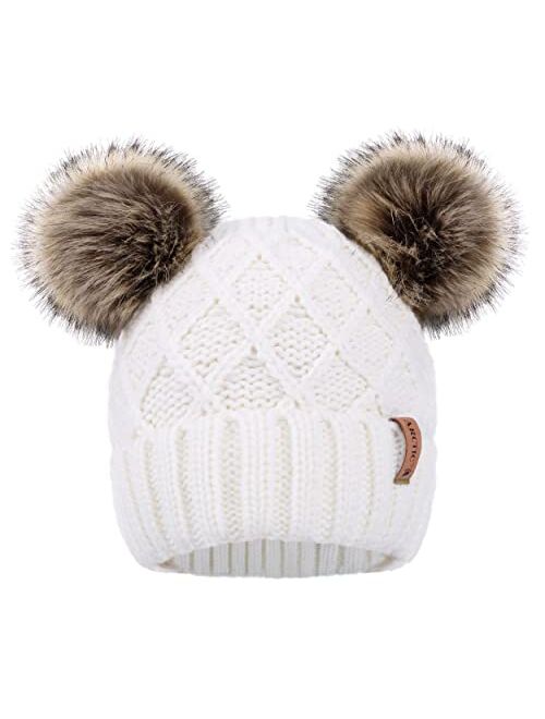 Arctic Paw Womens Winter Hat Cable Knit Pompom Ear Beanie for Women Faux Fur