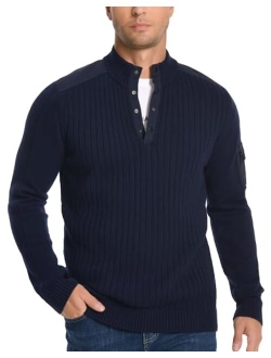 Pioneer Camp Men's Quilted Sweater Pullover Thick Winter Quarter Button Relaxed Fit Casual Knitted Henley Mock Neck Sweaters