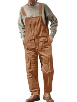 Beotyshow Men Overalls,Bib Overall for Mens Work Dungarees Unisex Workwear Romper Oversized Jumpsuit,10 Pockets