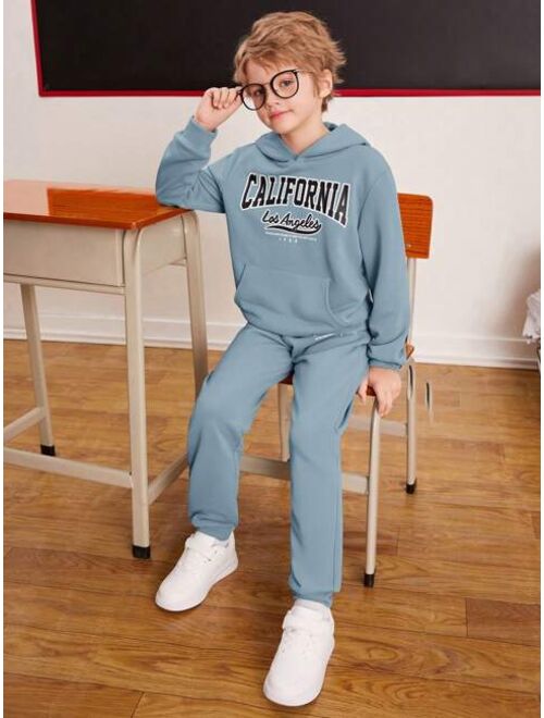 SHEIN Kids Academe Tween Boy Letter Graphic Hoodie & Sweatpants