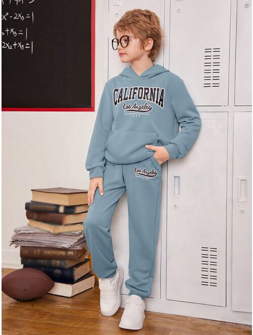 SHEIN Kids Academe Tween Boy Letter Graphic Hoodie & Sweatpants