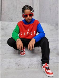 Tween Boy Letter Graphic Colorblock Pullover & Sweatpants