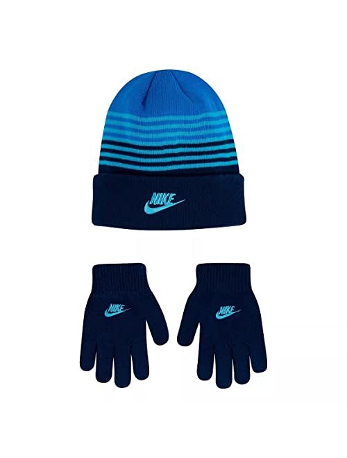 Nike Boy`s Striped Beanie & Gloves 2 Piece Set