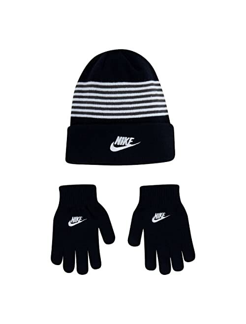 Nike Boy`s Striped Beanie & Gloves 2 Piece Set