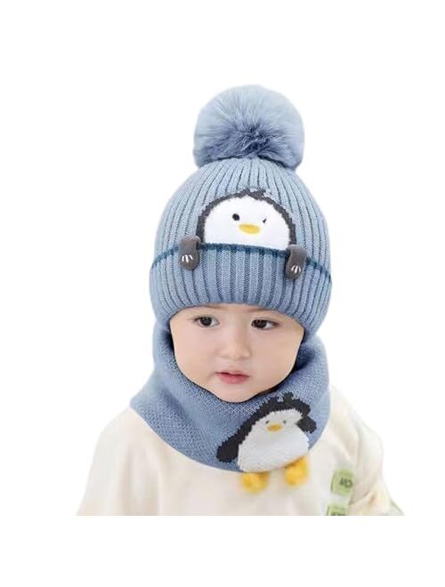 Vopee Children's hat Plus Fleece Baby Thick Woolen hat Warm Baby hat Winter Knit hat Neck Two Piece Set