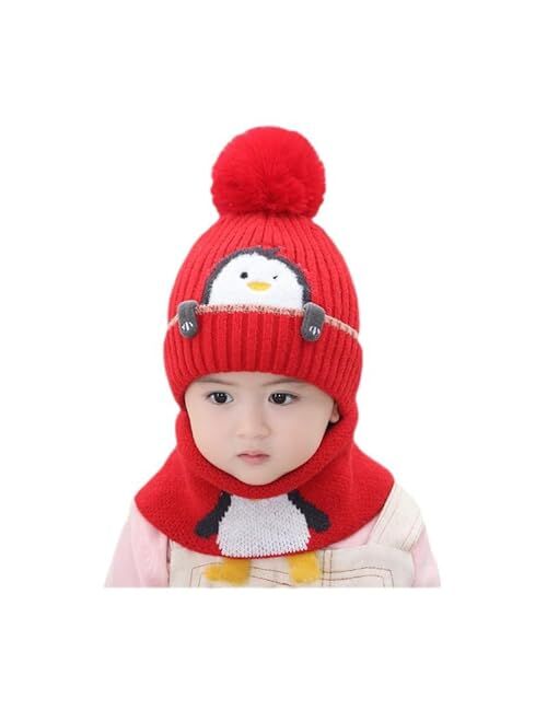 Vopee Children's hat Plus Fleece Baby Thick Woolen hat Warm Baby hat Winter Knit hat Neck Two Piece Set