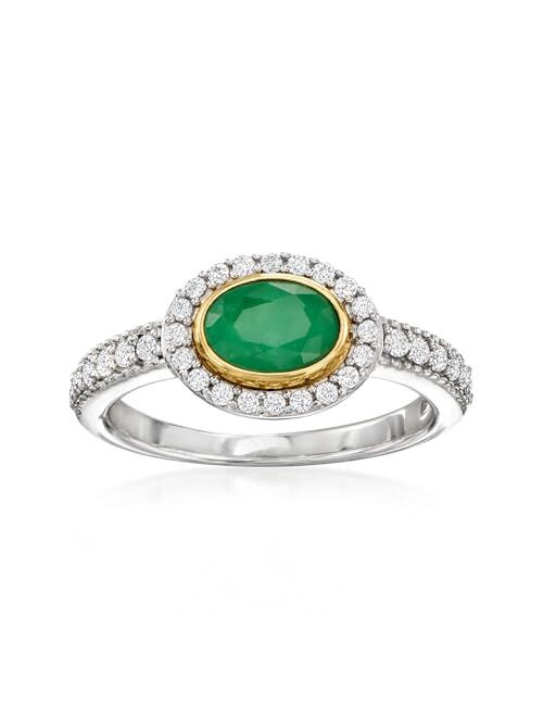 Ross-Simons 0.70 Carat Emerald and .50 ct. t.w. White Zircon Ring in Sterling Silver With 14kt Yellow Gold