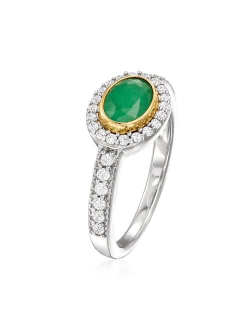 Ross-Simons 0.70 Carat Emerald and .50 ct. t.w. White Zircon Ring in Sterling Silver With 14kt Yellow Gold