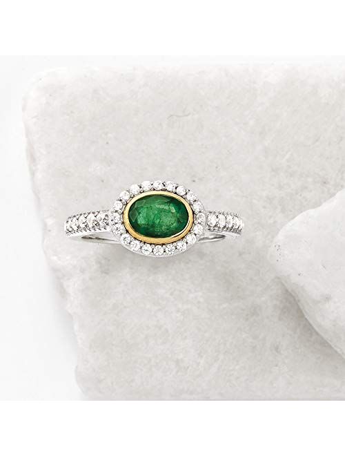 Ross-Simons 0.70 Carat Emerald and .50 ct. t.w. White Zircon Ring in Sterling Silver With 14kt Yellow Gold