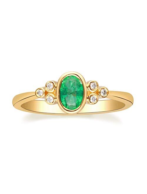 Gin & Grace 10K Yellow Gold Natural Zambian Emerald Ring with Natural Diamonds for women | Ethically, authentically & organically sourced Oval-Cut Emerald hand-crafted je