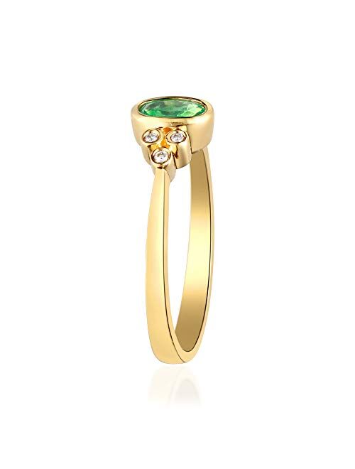 Gin & Grace 10K Yellow Gold Natural Zambian Emerald Ring with Natural Diamonds for women | Ethically, authentically & organically sourced Oval-Cut Emerald hand-crafted je