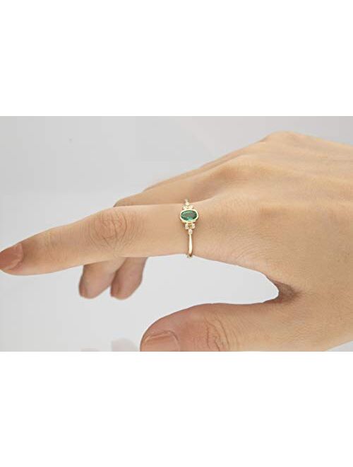 Gin & Grace 10K Yellow Gold Natural Zambian Emerald Ring with Natural Diamonds for women | Ethically, authentically & organically sourced Oval-Cut Emerald hand-crafted je