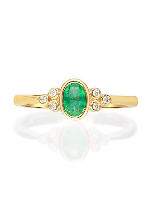 Gin & Grace 10K Yellow Gold Natural Zambian Emerald Ring with Natural Diamonds for women | Ethically, authentically & organically sourced Oval-Cut Emerald hand-crafted je