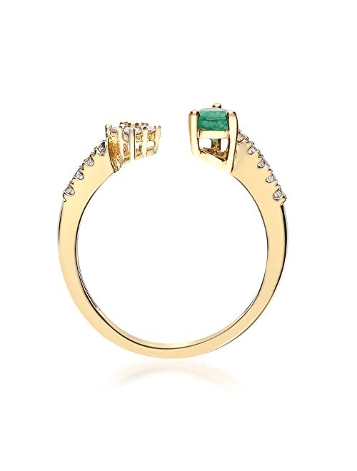 Gin & Grace 10K Yellow Gold Natural Zambian Emerald Ring with Diamonds for women | Ethically, authentically & organically sourced (Pear-cut) shaped Emerald hand-crafted j