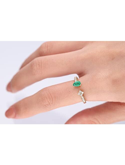 Gin & Grace 10K Yellow Gold Natural Zambian Emerald Ring with Diamonds for women | Ethically, authentically & organically sourced (Pear-cut) shaped Emerald hand-crafted j