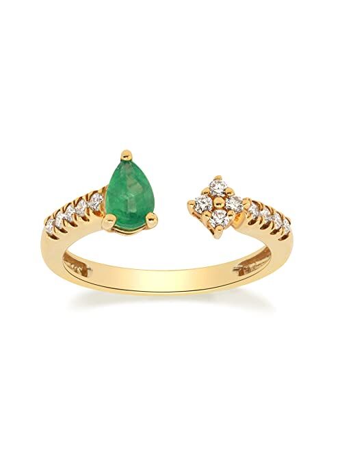 Gin & Grace 10K Yellow Gold Natural Zambian Emerald Ring with Diamonds for women | Ethically, authentically & organically sourced (Pear-cut) shaped Emerald hand-crafted j