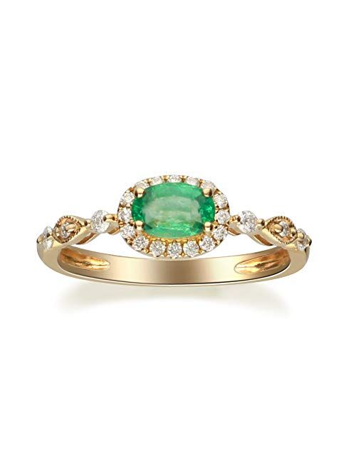 Gin & Grace 14K Yellow Gold Natural Zambian Emerald Ring with Natural Diamonds for women | Ethically, authentically & organically sourced Oval-Cut Emerald hand-crafted je