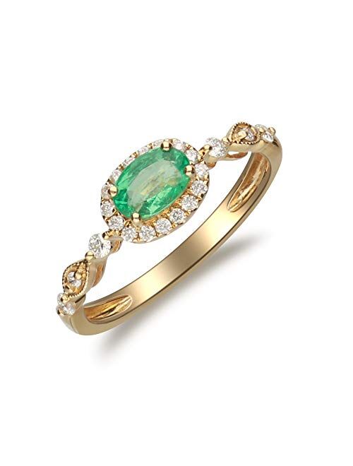 Gin & Grace 14K Yellow Gold Natural Zambian Emerald Ring with Natural Diamonds for women | Ethically, authentically & organically sourced Oval-Cut Emerald hand-crafted je