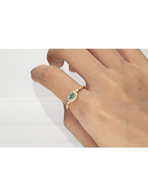 Gin & Grace 14K Yellow Gold Natural Zambian Emerald Ring with Natural Diamonds for women | Ethically, authentically & organically sourced Oval-Cut Emerald hand-crafted je