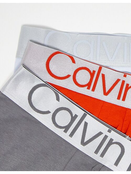 Calvin Klein Steel 3-pack trunks in blue, gray and orange