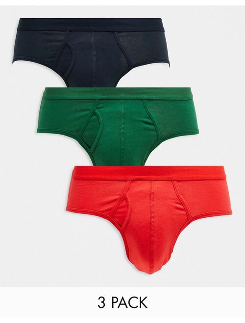 ASOS DESIGN 3 pack briefs in multiple colors