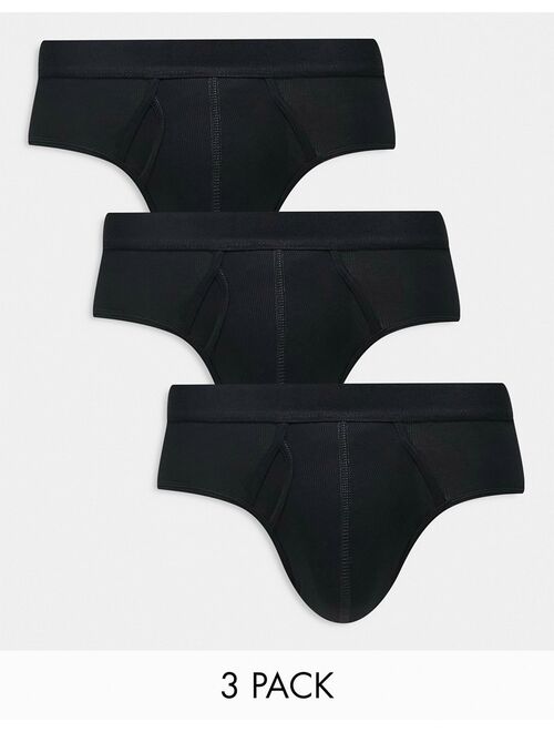 ASOS DESIGN 3 pack briefs in black rib